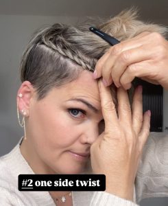 the one side twist on short hair- easy hairstyle for pixie cuts